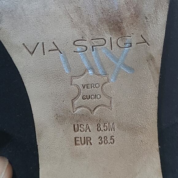 Via Spiga Black Suede Ankle Booties 8.5M Gold Metallic Block Heel Vero Cuoio - Picture 2 of 13